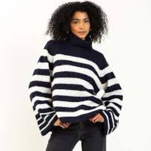 BAUM UND Pferdgarten Navy and White Striped Turtleneck Sweater